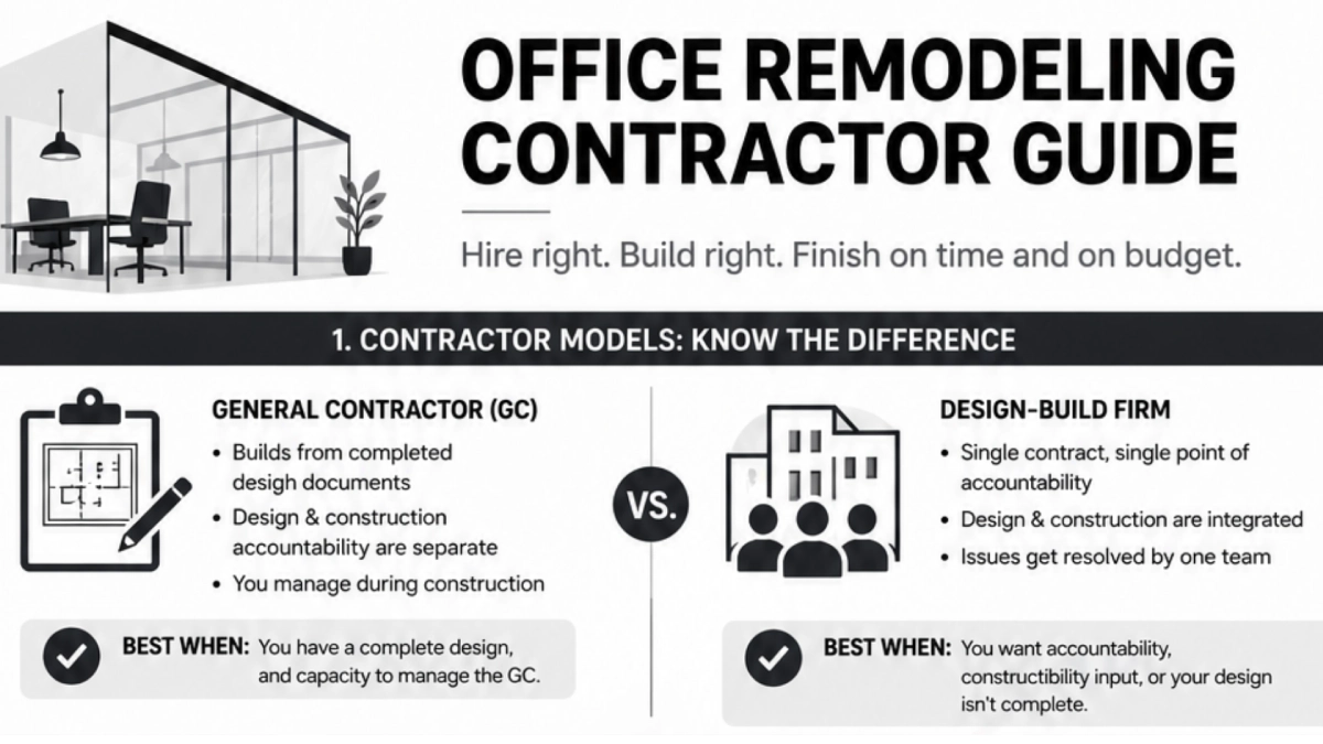 Minimalist infographic showing key differences between general contractors and design-build firms